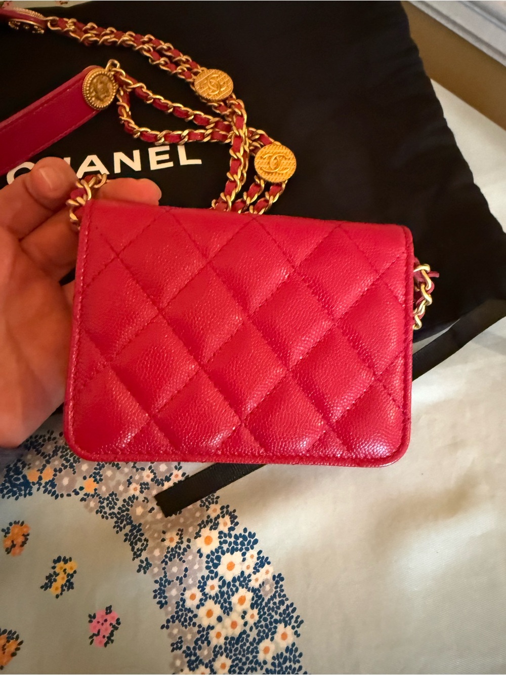 CHANEL Hot Pink Quilted Caviar Micro Mini Flap Bag with Gold Chain - Picture 5 of 9